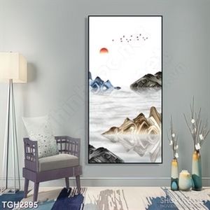 Tranh ghép nghệ thuật ánh mặt trời chiếu sáng ngọn núi cao