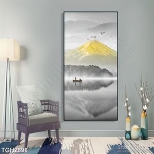 Tranh ghép in canvas người lái đò trên sông dưới chân núi