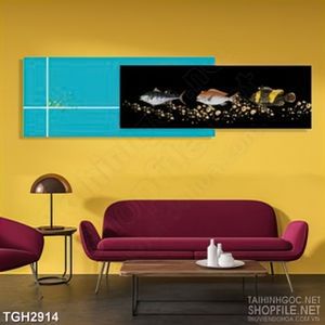 Tranh ghép chú cá biển nối đuôi nhau trong lòng nước in 3d