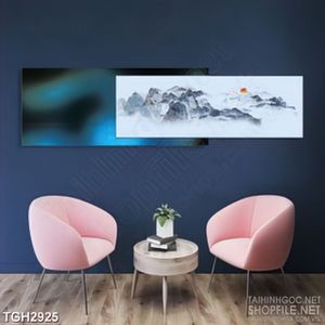 Tranh ghép decor ngọn núi nhấp nhô trùng điệp bên mặt trời