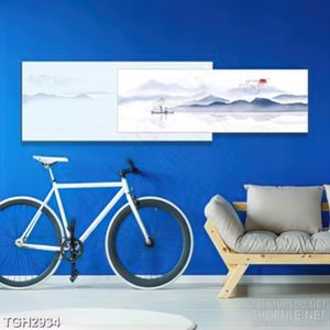 Tranh ghép ngọn đồi đầy sương mờ trên dòng sông in uv