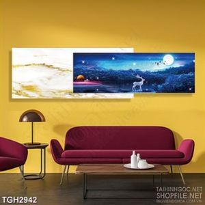 Tranh ghép in uv chú hươu cô đơn bên ánh trăng về đêm