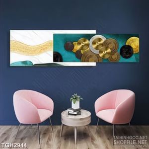 Tranh ghép in canvas hình tròn màu đồng chồng lên nhau