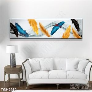Tranh ghép in canvas chiếc lông vũ nhiều màu sắc dán tường