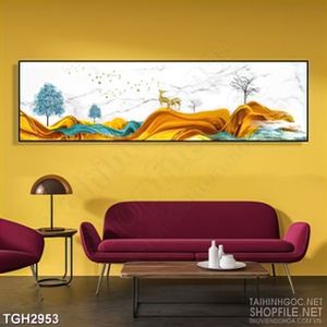 Tranh ghép dãi lụa vàng óng ánh tạo nên ngọn đồi trang trí