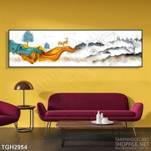 Tranh ghép in 3d chú hươu đang dạo bước trên dãi lụa vàng
