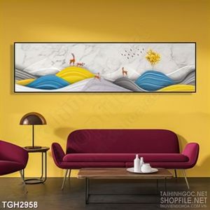 Tranh ghép in uv những chú hươu đang đi trên ngọn đồi