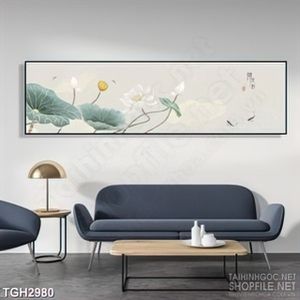 Tranh ghép bông sen trắng trong hồ cá chép dán tường 5d