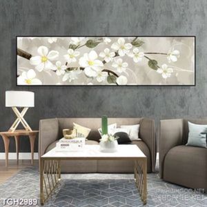 Tranh ghép decor cành anh đào trắng nở trong rừng tuyết