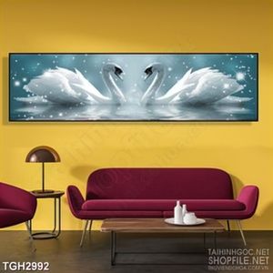 Tranh ghép in canvas thiên nga có bộ lông trắng xinh đẹp