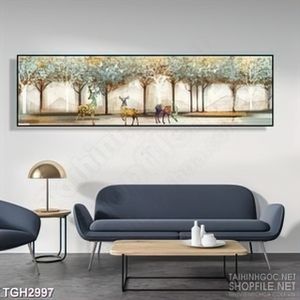 Tranh ghép decor đàn hươu nhiều màu sắc và trong rừng