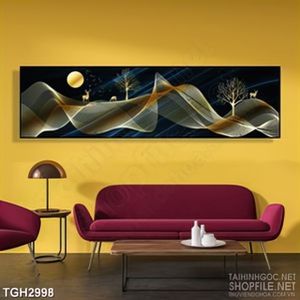 Tranh ghép in uv ngọn núi dáp vàng dưới trăng trong đêm