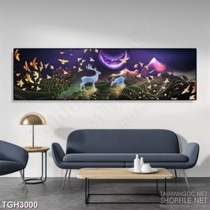 Tranh ghép in canvas đàn chim én vàng bên hai chú huơu con