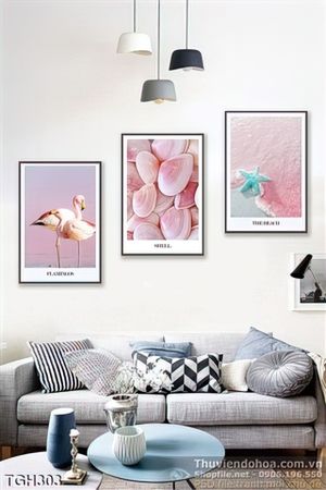 Tranh ghép hồng hạc kiếm ăn