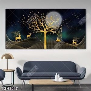 Tranh ghép cây và hươiu in canvas