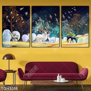 Tranh ghép hươu trong khu rừng in canvas đẹp