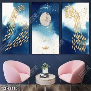 Tranh ghép đàn cá và mặt trăng in canvas