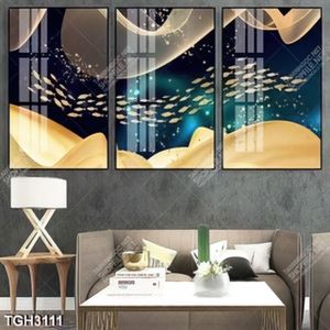 Tranh ghép núi và đàn cá gold