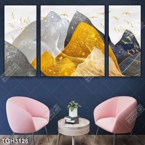 Tranh ghép núi và chim vàng in canvas đẹp