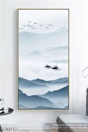 Tranh ghép núi non và con thuyền