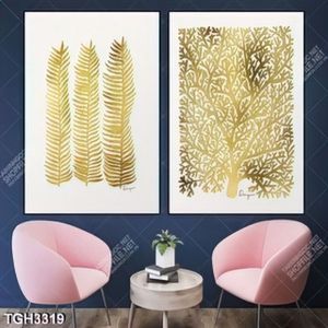 Tranh ghép lá và cây chất liệu vàng
