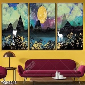 Tranh ghép sơn dầu hươu và dòng sông