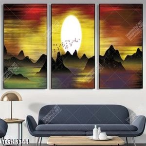 Tranh ghép núi và sông lúc hoàng hôn