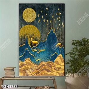 Tranh ghép hươu trên núi gold