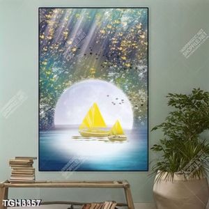 Tranh ghép thuyền trên sông trăng
