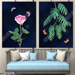 Tranh ghép 2 tấm hoa hồng và lá