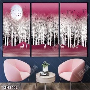 Tranh ghép rừng cây mùa đông và trăng