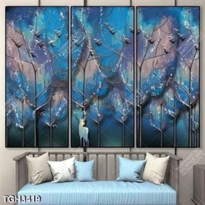 Tranh sơn dầu rừng cây xanh và nai