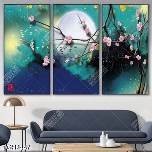 Tranh ghép hoa đào dưới ánh trăng