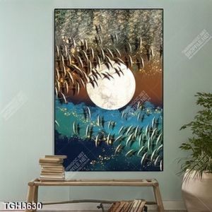 Tranh ghép sơn dầu mặt trăng và chim