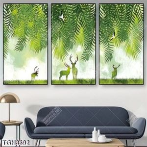 Tranh ghép 3 tấm hươu và lá cây
