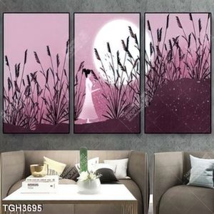 Tranh ghép mặt trăng và hoa cỏ lau