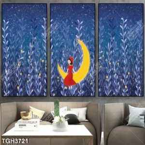 Tranh ghép sơn dầu bé và trăng