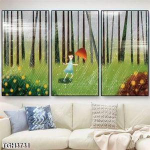 Tranh ghép sơn dầu bé và rừng cây
