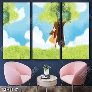 Tranh ghép 3 tấm cây và bé