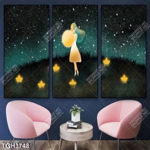 Tranh ghép 3 tấm cô bé và đèn hoa đăng