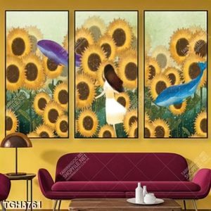 Tranh ghép bé và vườn hoa hướng dương