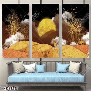 Tranh ghép núi và hươu gold