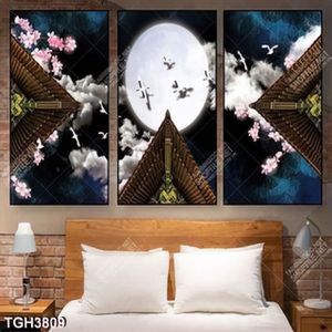 Tranh ghép chim hạc và hoa đào mùa xuân