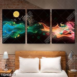 Tranh ghép 3 tấm hươu và trăng in kính đẹp
