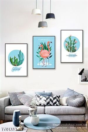Tranh ghép hồng hạc và cây xương rồng