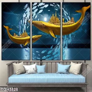 Tranh ghép cá voi và đàn cá đại dương