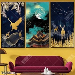Tranh ghép 3 tấm hươu và chim đại bàng