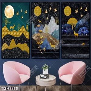 Tranh ghép 3 tấm cây và hươu rừng