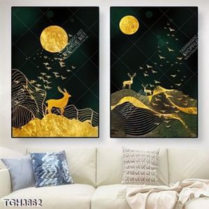 Tranh ghép 2 tấm hươi và núi gold