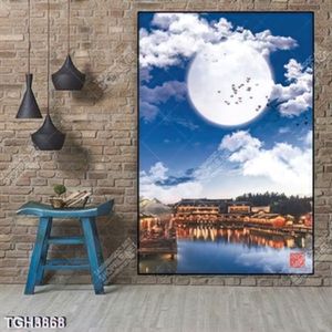 Tranh ghép phố trên sôg và trăng